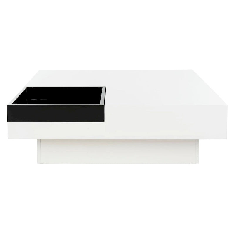 Couchtisch aus weißem Lack mit schwarzem Tablett – 35B x 35T x 12H