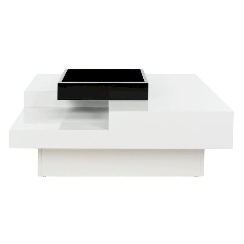 Couchtisch aus weißem Lack mit schwarzem Tablett – 35B x 35T x 12H