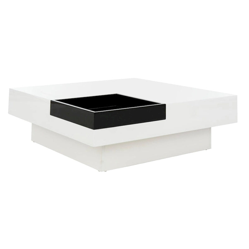 Couchtisch aus weißem Lack mit schwarzem Tablett – 35B x 35T x 12H