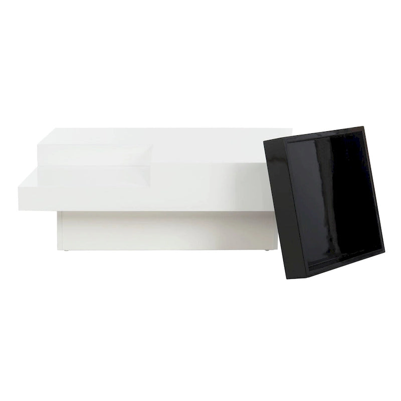 Couchtisch aus weißem Lack mit schwarzem Tablett – 35B x 35T x 12H
