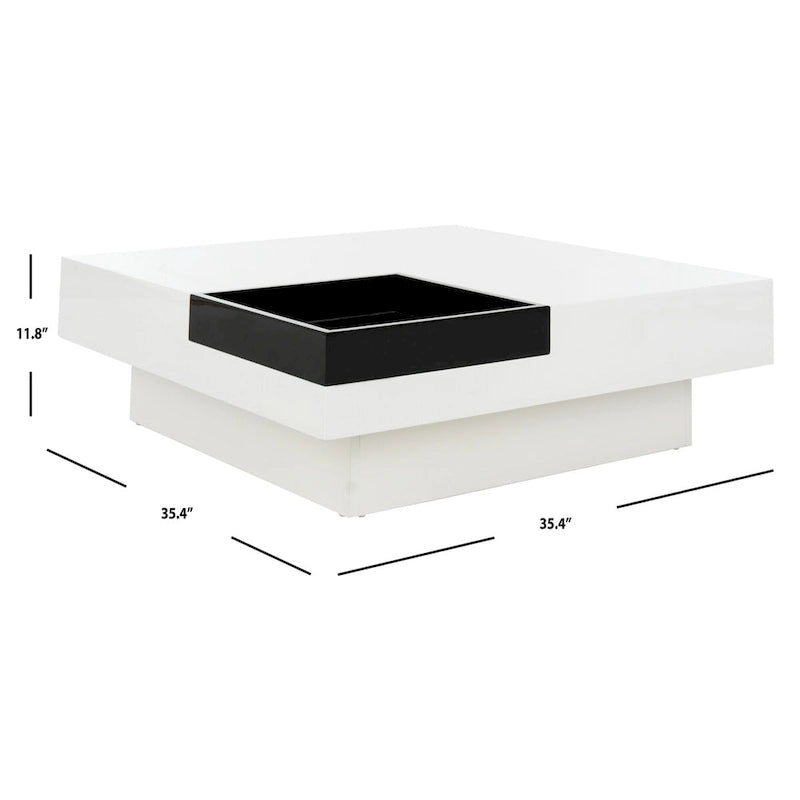 Couchtisch aus weißem Lack mit schwarzem Tablett – 35B x 35T x 12H