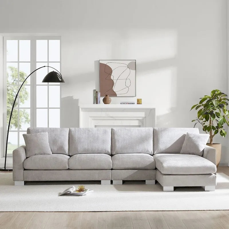 Überdimensionales L-förmiges Ecksofa mit Récamiere aus Chenille