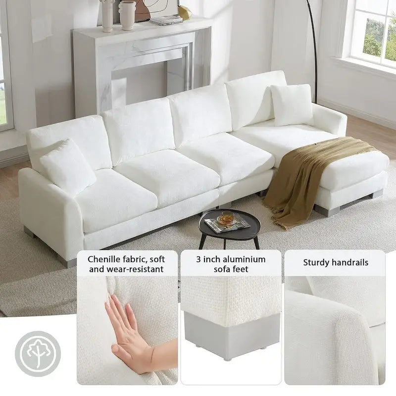 Überdimensionales L-förmiges Ecksofa mit Récamiere aus Chenille