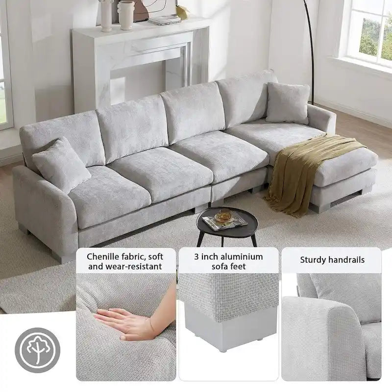 Überdimensionales L-förmiges Ecksofa mit Récamiere aus Chenille