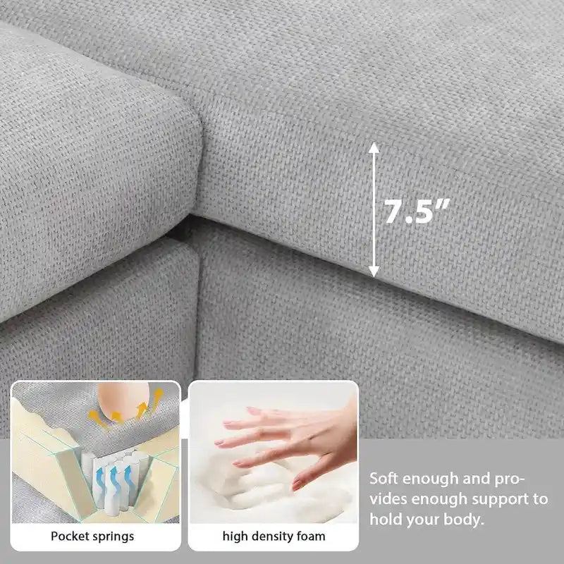 Überdimensionales L-förmiges Ecksofa mit Récamiere aus Chenille