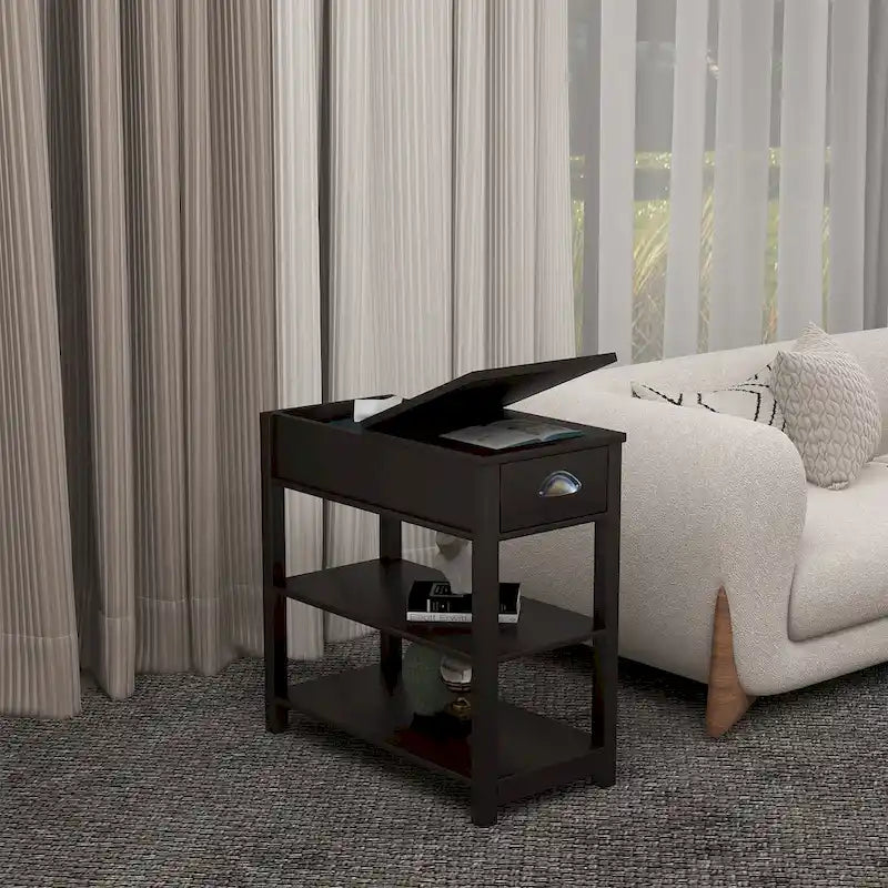 Schmaler Beistelltisch mit Schubladen und unterer Ablage in umklappbarem Design