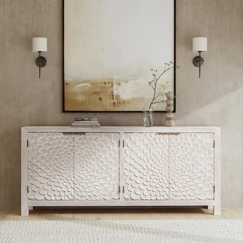 4-türiges Sideboard aus Altholz-Kiefer in Vintage Cream