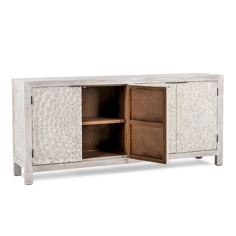 4-türiges Sideboard aus Altholz-Kiefer in Vintage Cream