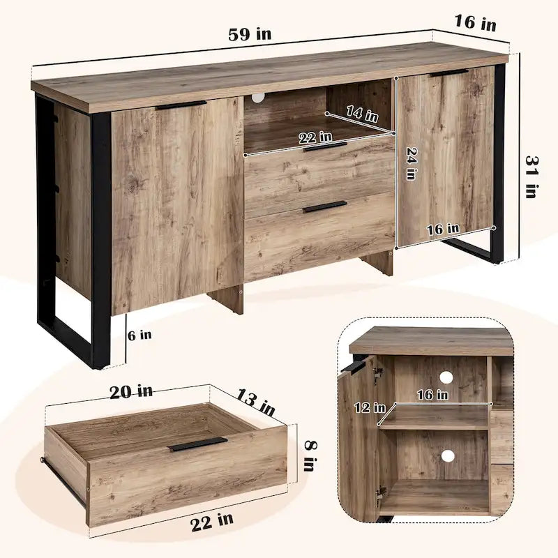 2-türiger TV-Schrank mit 2 Schubladen