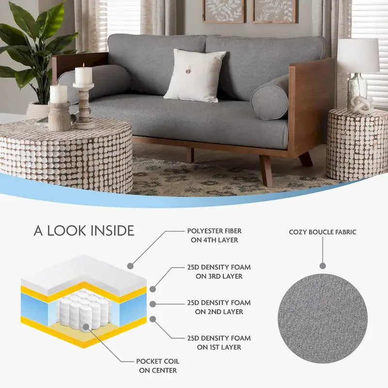 Mid-Century Modern Bouclé-Stoffsofa