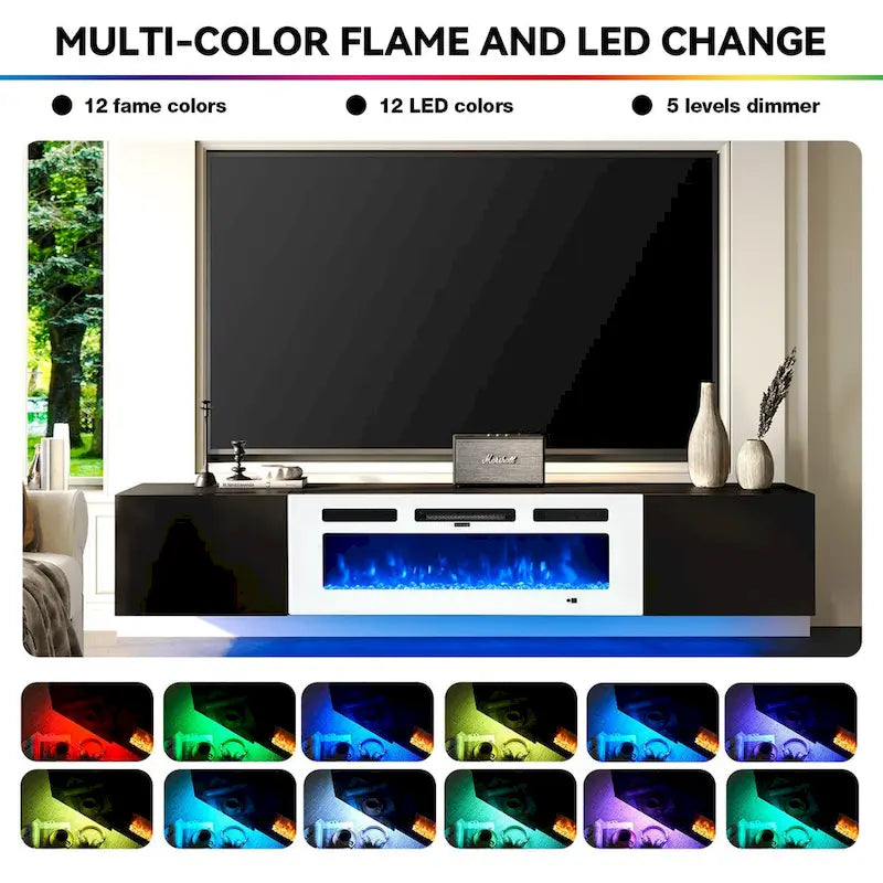 Schwebendes TV-Rack mit 91 cm breitem Elektrokamin