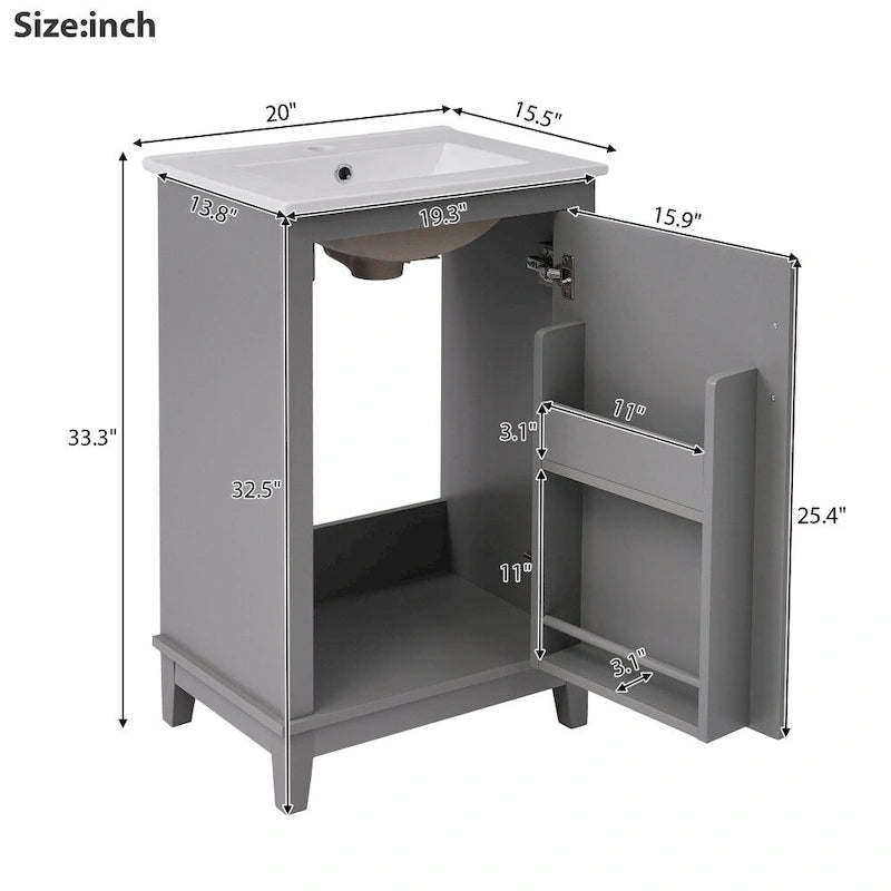 Moderner 50 cm kleiner Bad-Waschtischunterschrank mit Keramikwaschbecken